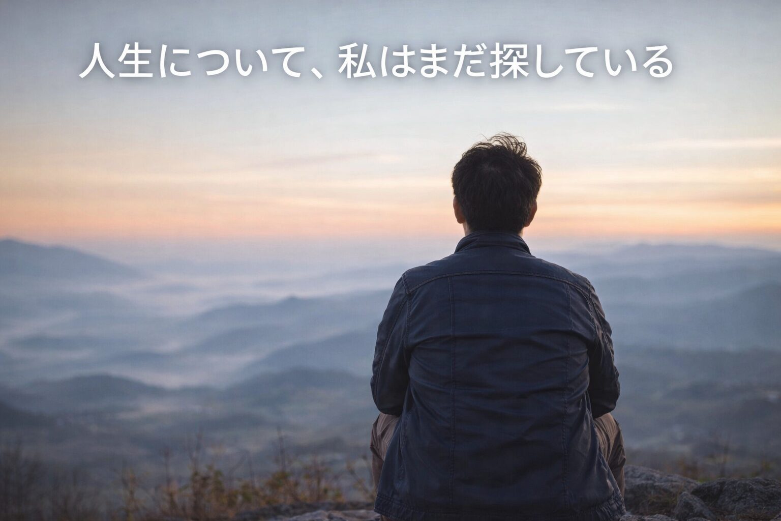 人生についてまだ答えを探している人が山の景色を眺めながら静かに考えているイメージ