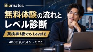 Bizmates無料体験の流れとレベル診断を紹介するアイキャッチ画像