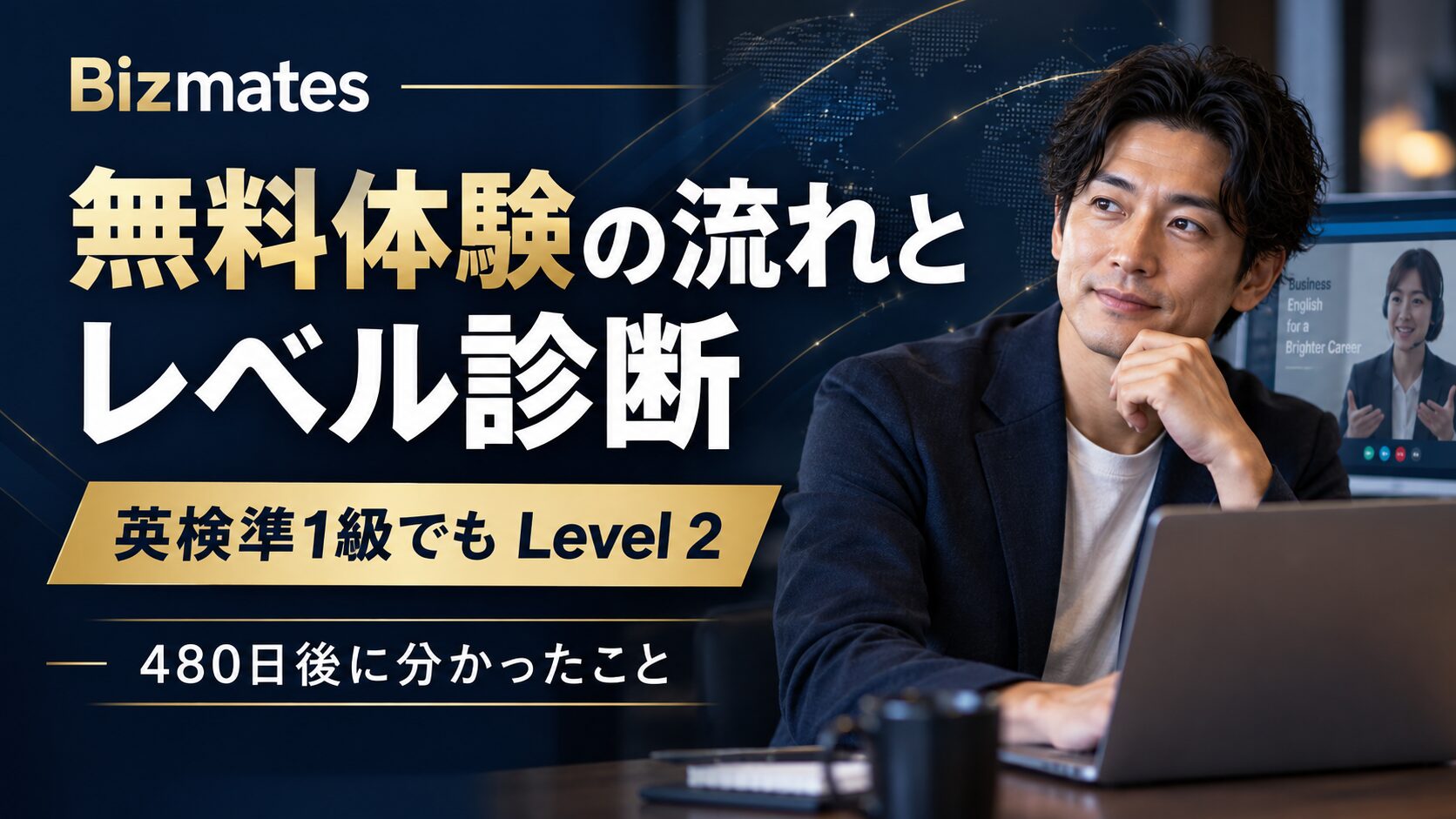 Bizmates無料体験の流れとレベル診断を紹介するアイキャッチ画像